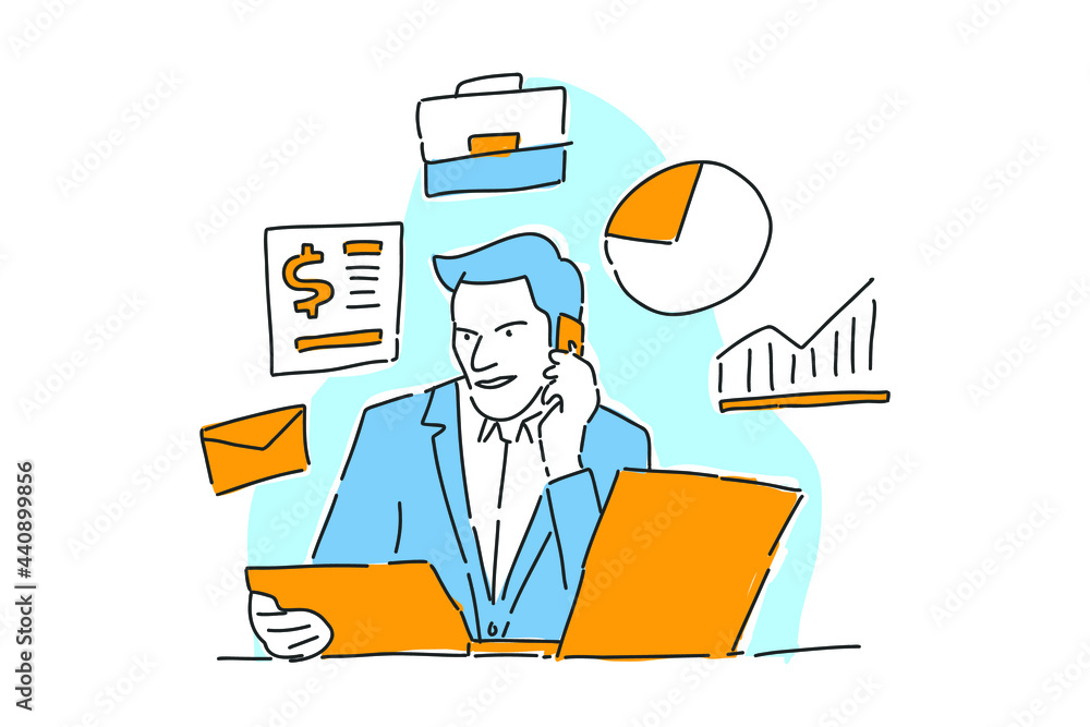 Fototapeta premium businessman read audit report hand drawn illustration