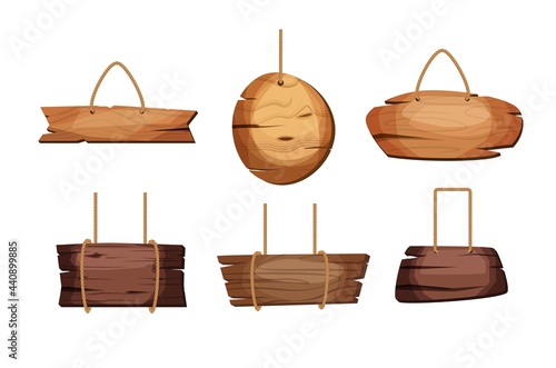 Empty signboards or wood planks of different colors and textures. Set of old, retro banners. Vector illustration.