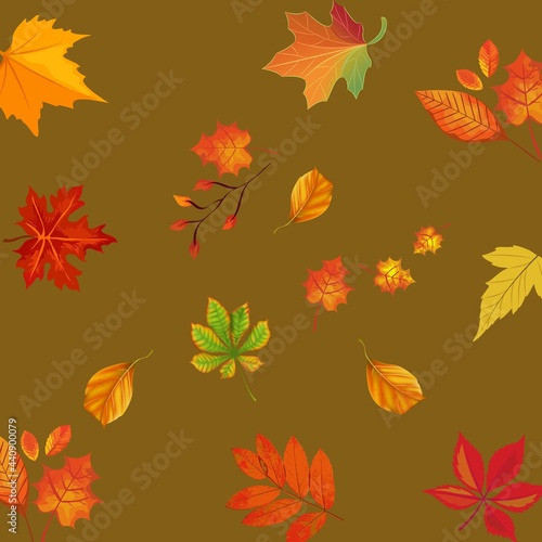 Autumn leaf illustration design on brown background