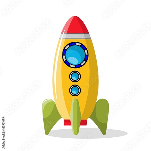 Cartoon colorful space missile. Rocket shell asset for children game design. Vector icon isolated on the white background.