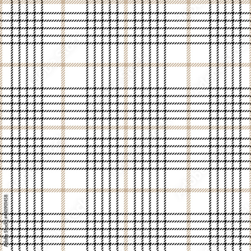 Pied-de-poule seamless pattern in black, white and beige. Seamless tartan hounds tooth check plaid graphic for modern textile. Vector EPS 10