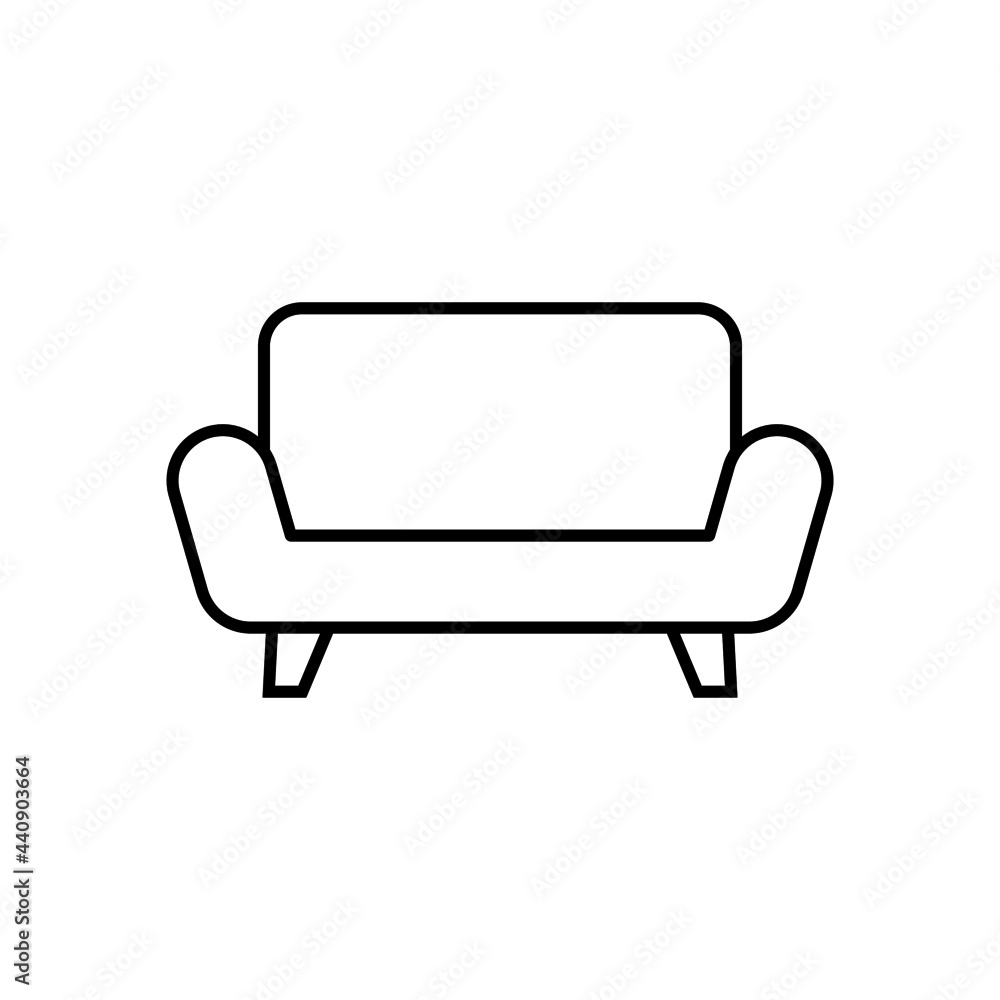 Comfortable  sofa icon in flat black line style, isolated on white background 