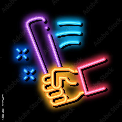 man hand with bat neon light sign vector. Glowing bright icon man hand with bat sign. transparent symbol illustration