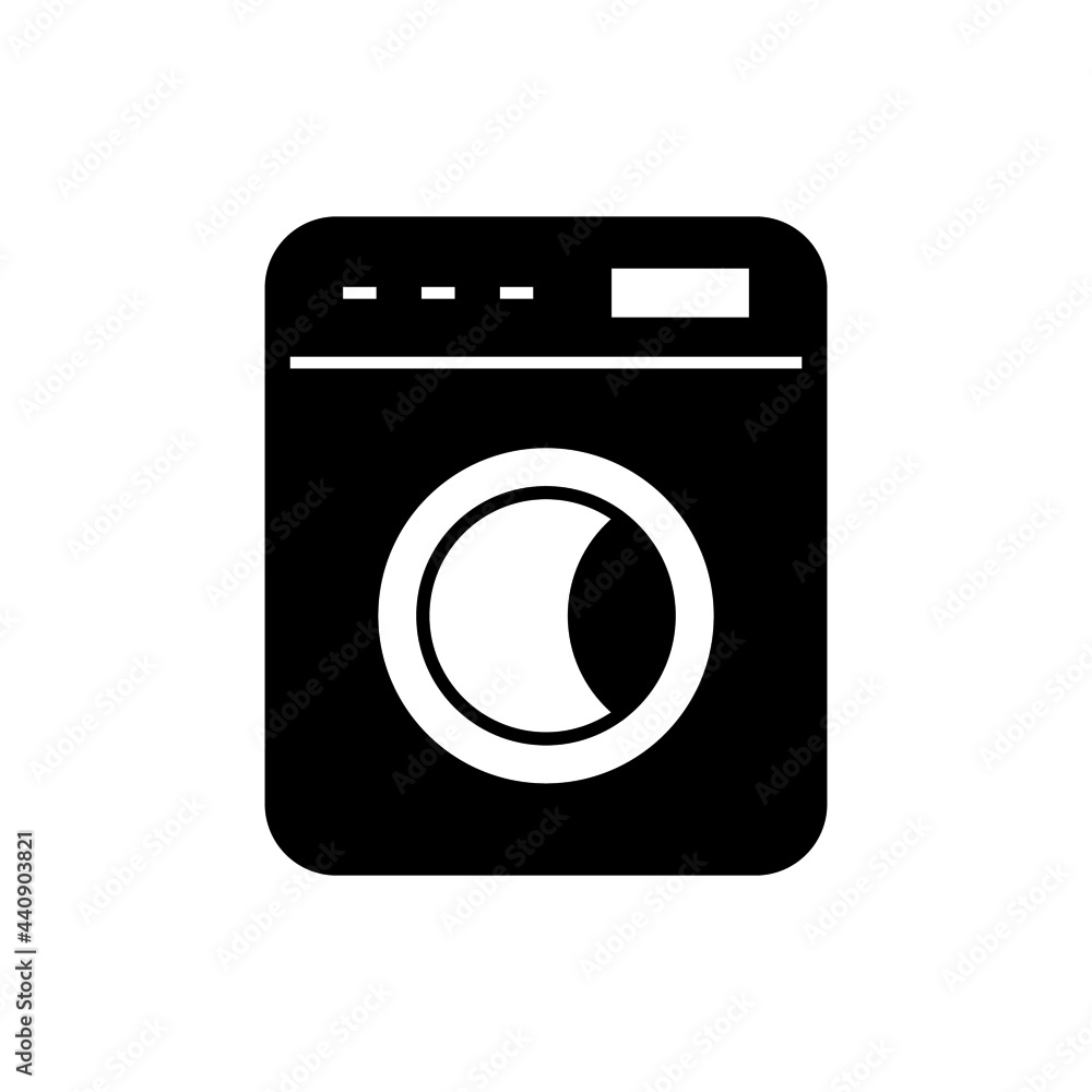 laundry machine icon in solid black flat shape glyph icon, isolated on white background 