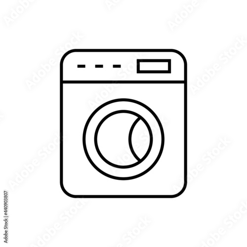 laundry machine icon in flat black line style, isolated on white background 