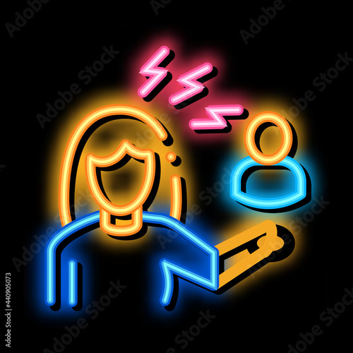 female discussion and conviction neon light sign vector. Glowing bright icon female discussion and conviction sign. transparent symbol illustration