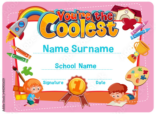 Cute motivational cartoon certificate for children