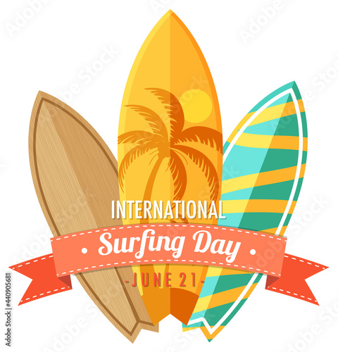 International Surfing Day banner with many surfboards