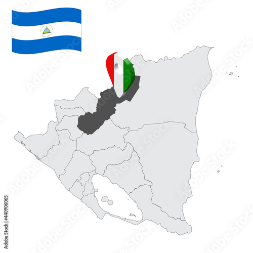 Location of  Jinotega Department  on map Nicaragua . 3d location sign similar to the flag of Jinotega. Quality map  with  provinces of  Nicaragua for your design. EPS10 photo