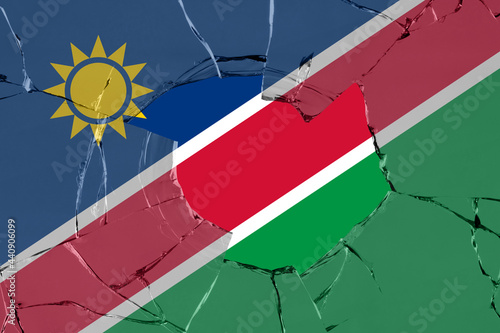 3D Flag of Namibia on glass photo