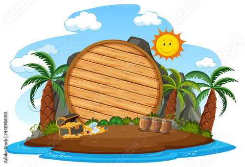 Pirate island with an empty banner isolated on white background