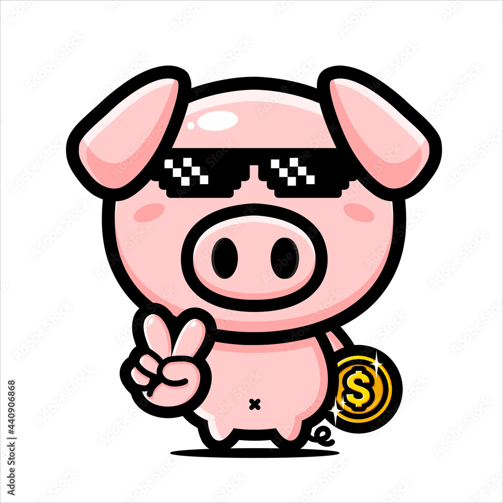 cute and cool cartoon piggy bank vector design holding bitcoin coins cute and cool cartoon piggy bank vector design holding bitcoin coins