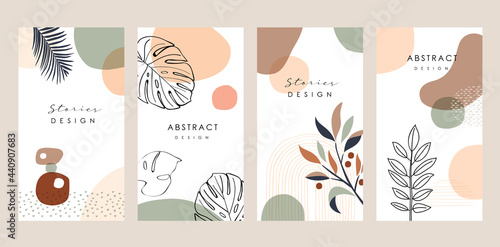 Collection of abstract minimalist art templates. Mid century modern design for stories, prints, poster, cover and wallpaper.