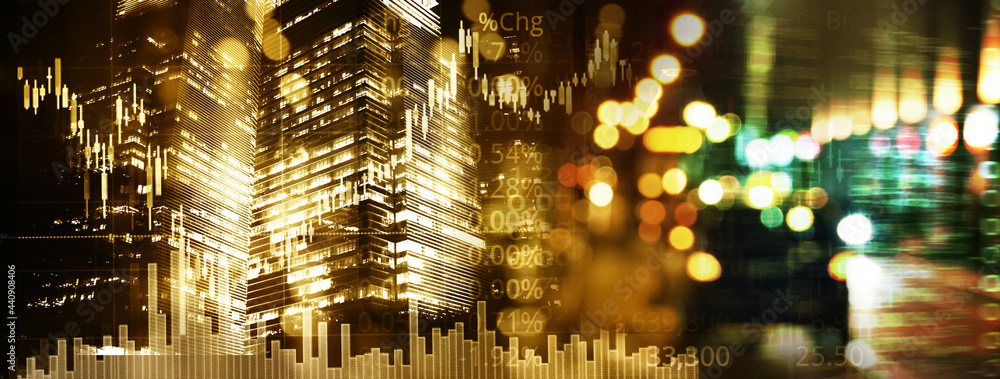 candle stick graph line of trade stock market and index number on glow blur city lamp light banner business background candle stick graph line of trade stock market and index number on glow blur city lamp light banner business background