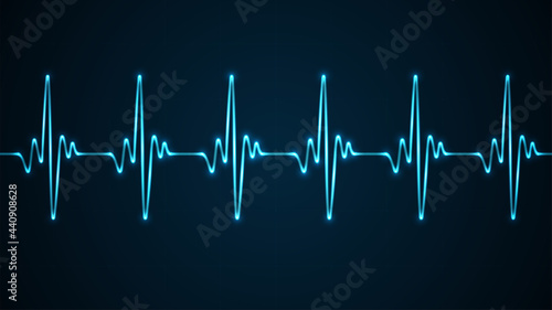 Blue glowing neon heart pulse. Heart beat
