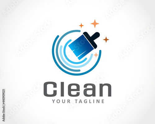 circle brush cleaning logo icon symbol design illustration