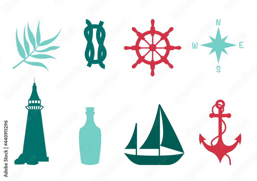Marine nautical set icon. Sea, ocean, vacation topic 