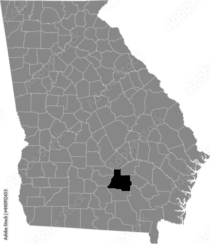 Black highlighted location map of the US Coffee county inside gray map of the Federal State of Georgia, USA