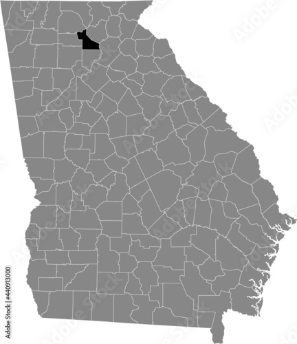 Black highlighted location map of the US Dawson county inside gray map of the Federal State of Georgia, USA