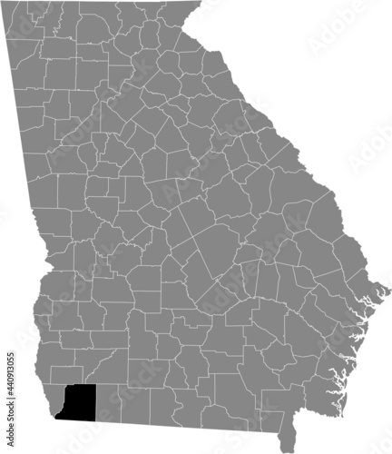Black highlighted location map of the US Decatur county inside gray map of the Federal State of Georgia, USA