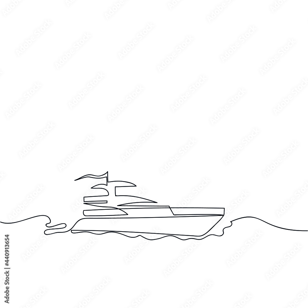 A yaht sailing on the waves drawn by a continuous line. Simple vector illustration. A yaht sailing on the waves drawn by a continuous line. Simple vector illustration.