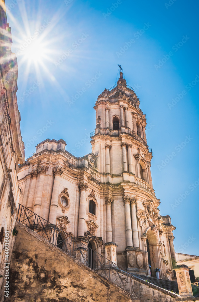 Facade of San Giorgio Cathedral in Modica, Ragusa, Sicily, Italy, Europe, World Heritage Site