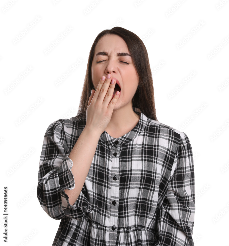 Portrait of bored young woman on white background. Personality concept Portrait of bored young woman on white background. Personality concept