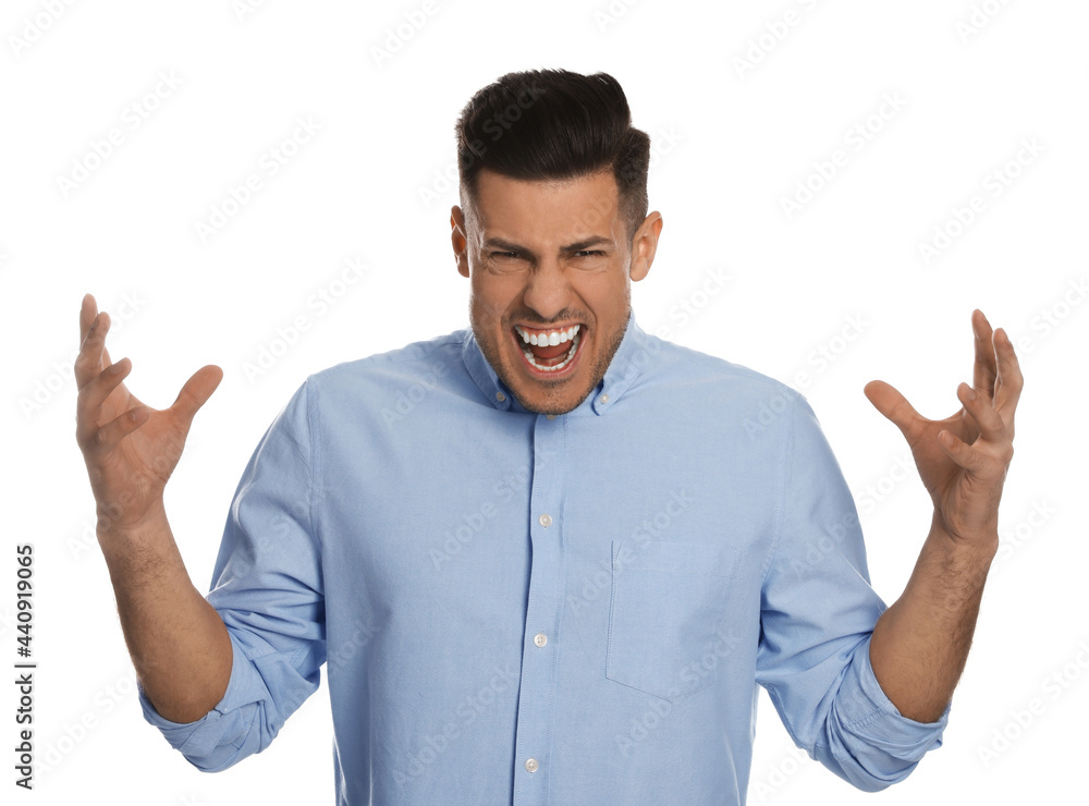 Angry man on white background. Hate concept Angry man on white background. Hate concept