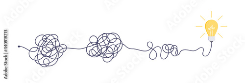 Complex easy simple way from start to idea. Chaos simplifying, problem solving and business solutions idea searching concept vector illustration.