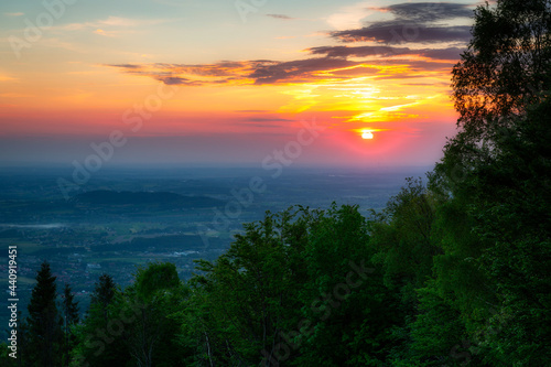 Fototapeta Naklejka Na Ścianę i Meble -  Amazing sunset from the Rownica peak with the Silesian Beskids view. Poland