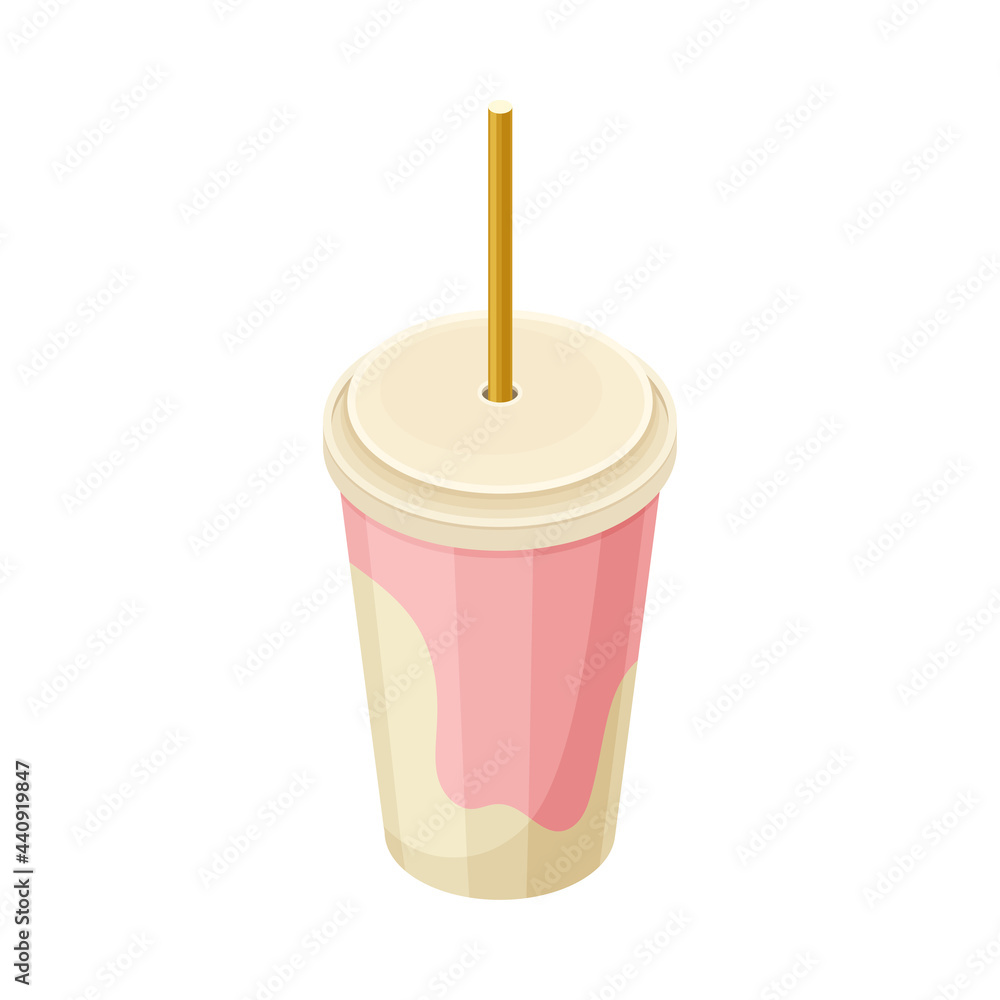 Soft Soda Drink as Refreshing Water in Disposable Cup with Straw Isometric Vector Illustration Soft Soda Drink as Refreshing Water in Disposable Cup with Straw Isometric Vector Illustration