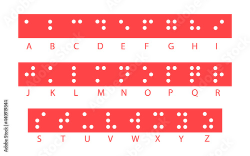 Braille alphabet letters, vector illustration. Tactile writing system used by people who are blind or visually impaired