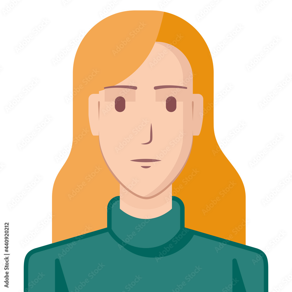 Young woman avatar with serious gesture, flat style. Illustration of a young woman with a serious expression. The drawing is made in flat style.