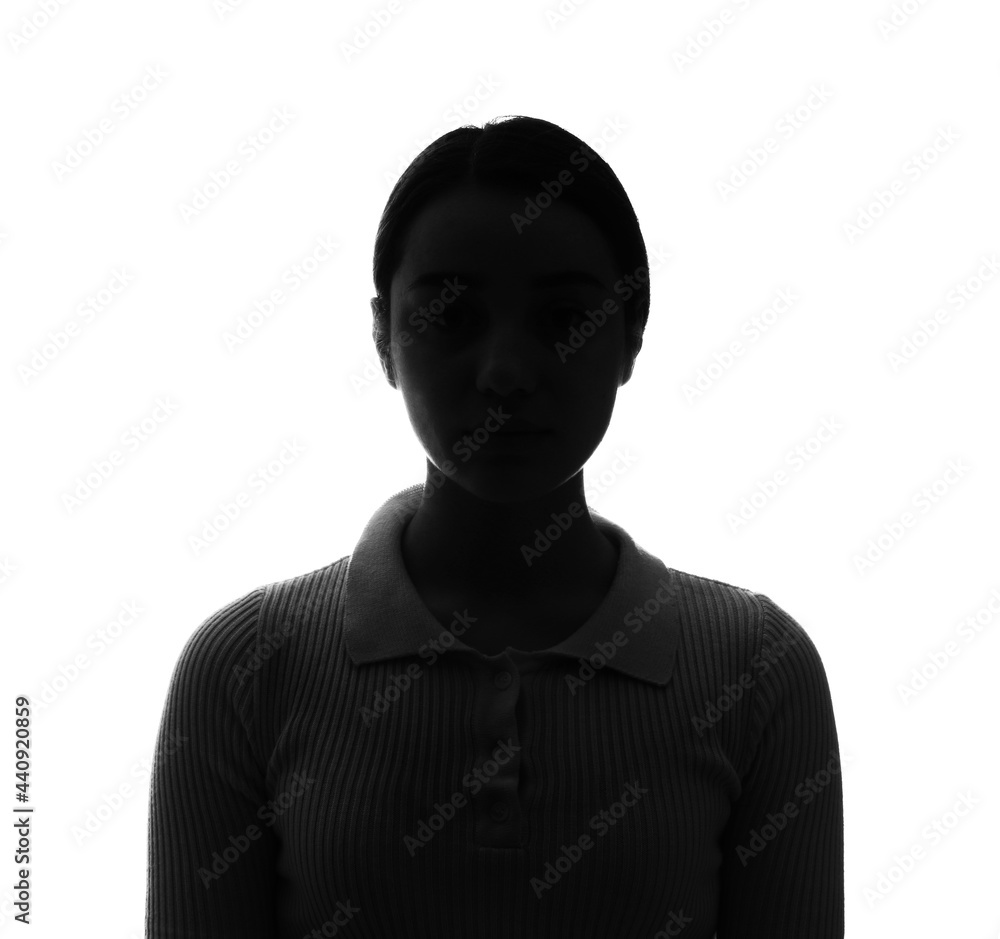 Silhouette of anonymous woman on white background