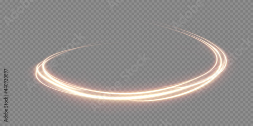 Abstract vector light effect of golden line of light. Movement light lines moving in a circle. twirl light gold line png. 