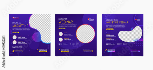 Set of webinar business for social media post. Modern poster, brochure digital banner template on square size