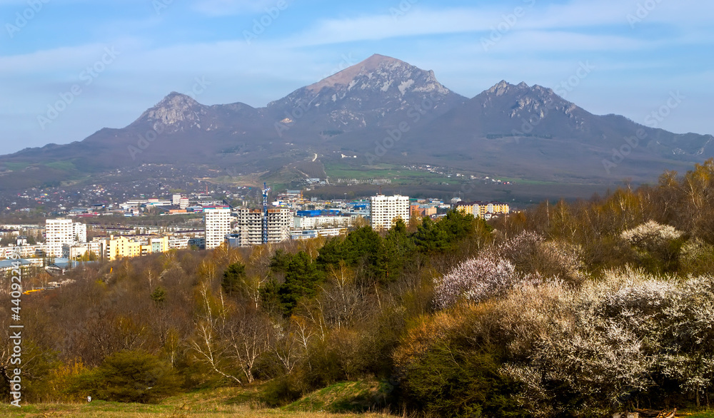 Panoramic view of resort Pyatigorsk City at spring day.