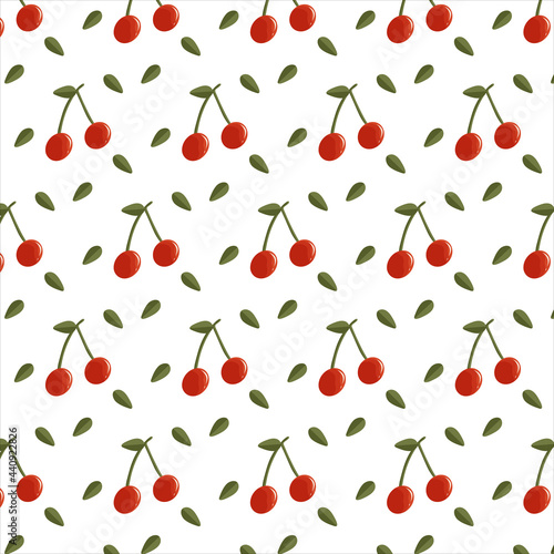 Vector seamless pattern with cherry in cartoon flat style
