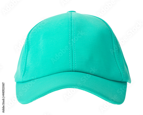 Green cap, baseball cap isolated on white background.