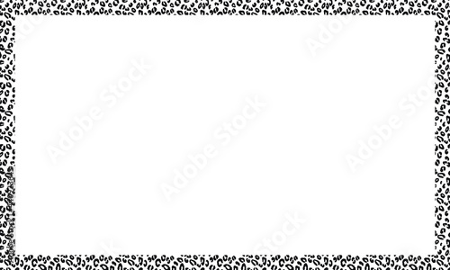 Black and white frame with modern ornament of stylized leopard skin. Squared pattern in form of mandala. Decorative border with animal ornament. Trendy leather skin. Copy space. Vector illustration