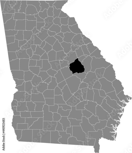 Black highlighted location map of the US Washington county inside gray map of the Federal State of Georgia, USA