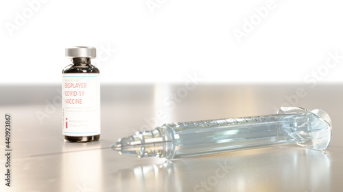 Covid 19 syringe and vial 3D render CGI