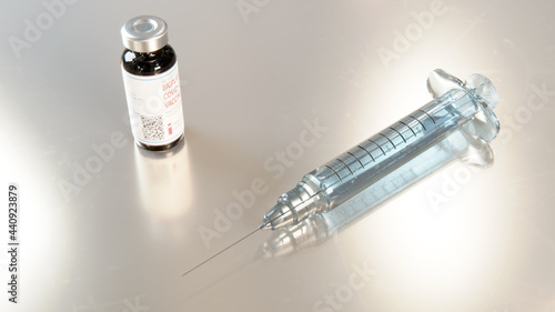 Covid 19 syringe and vial 3D render CGI