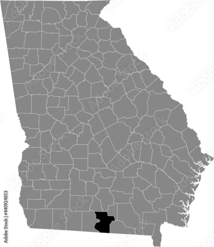 Black highlighted location map of the US Lowndes county inside gray map of the Federal State of Georgia, USA