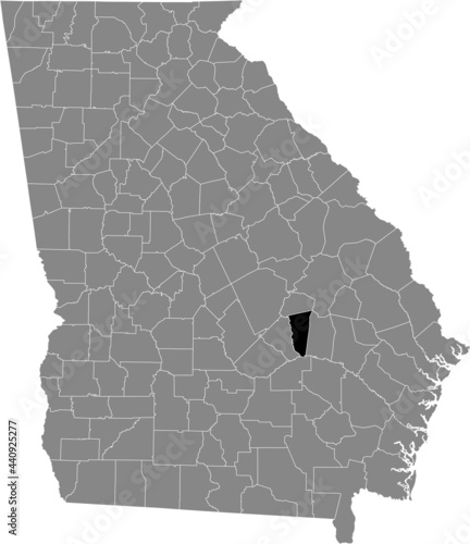 Black highlighted location map of the US Montgomery county inside gray map of the Federal State of Georgia, USA