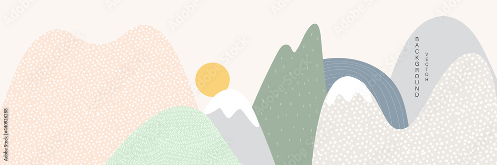 minimal background in pastel color landscape mountain view with golden  texture gallery wall art vector  - obrazy, fototapety, plakaty 