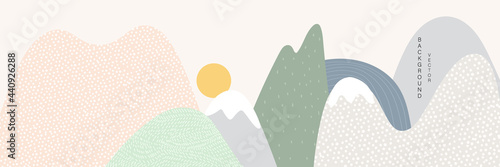 minimal background in pastel color landscape mountain view with golden  texture gallery wall art vector 