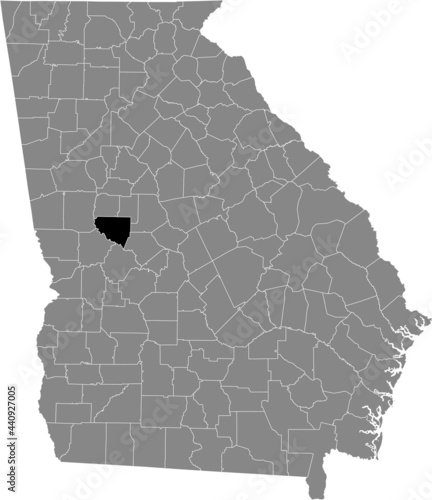 Black highlighted location map of the US Upson county inside gray map of the Federal State of Georgia, USA