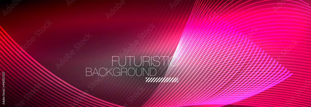 Abstract neon glowing light in the dark with waves. Shiny magic energy and motion concept, vector abstract wallpaper background Abstract neon glowing light in the dark with waves. Shiny magic energy and motion concept, vector abstract wallpaper background