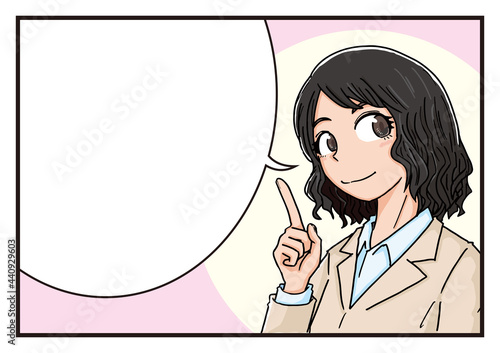 セリフ用フキダシとスーツ姿の女性イラスト素材